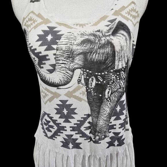 Rock & Rose Elephant Fringe Tank Top – Tribal Print, Scoop Neck, Cotton Blend S - Picture 7 of 7